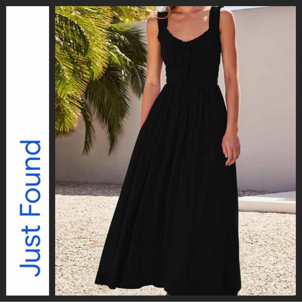 NWOT Classic Smocked Black Maxi Dress by Just Found